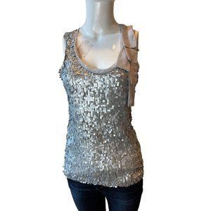 New York & Company Womens Sequin Tank Top With Bow Scoop Neck Gray Size Small